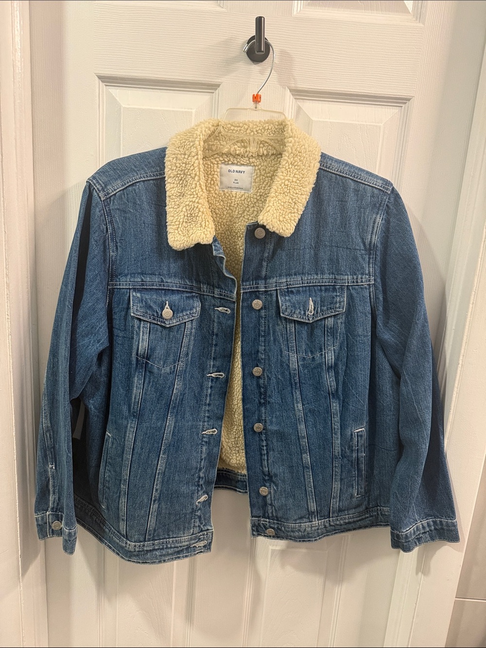 Old Navy Blue Denim Jacket with Sherpa Collar XXL